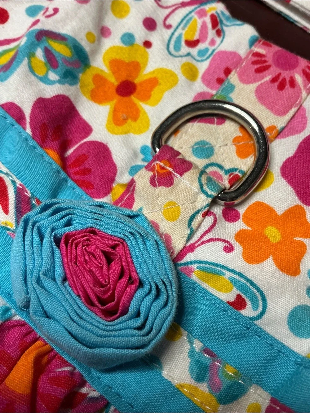 Floral Pink & Turquoise Dog Harness Dress Size M